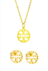 Stainless Round  Necklace & Earrings TB Set