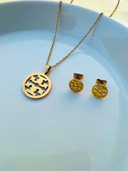 Stainless Round  Necklace & Earrings TB Set